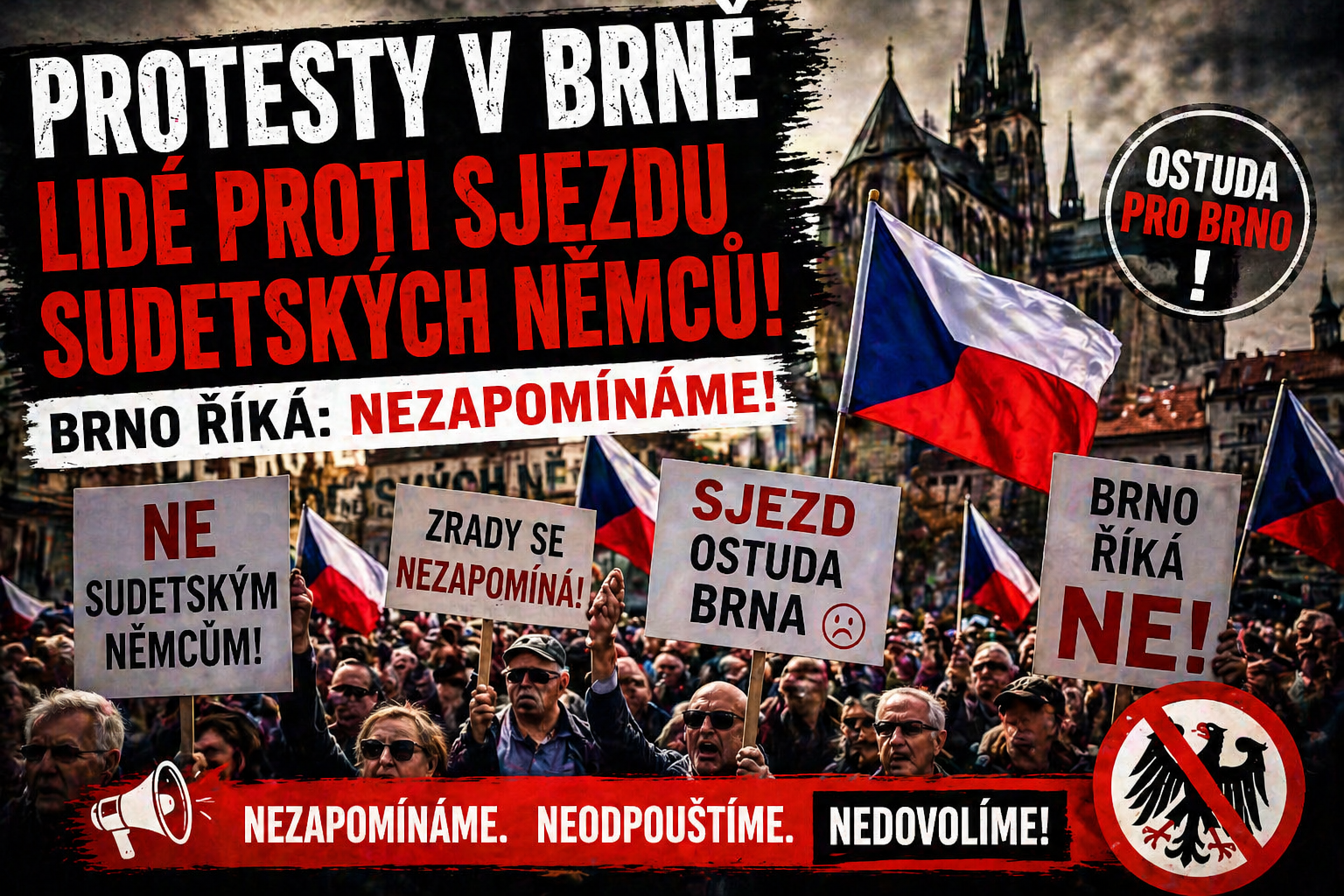 Sudetoněmecký sjezd v Brně protesty a emoce
