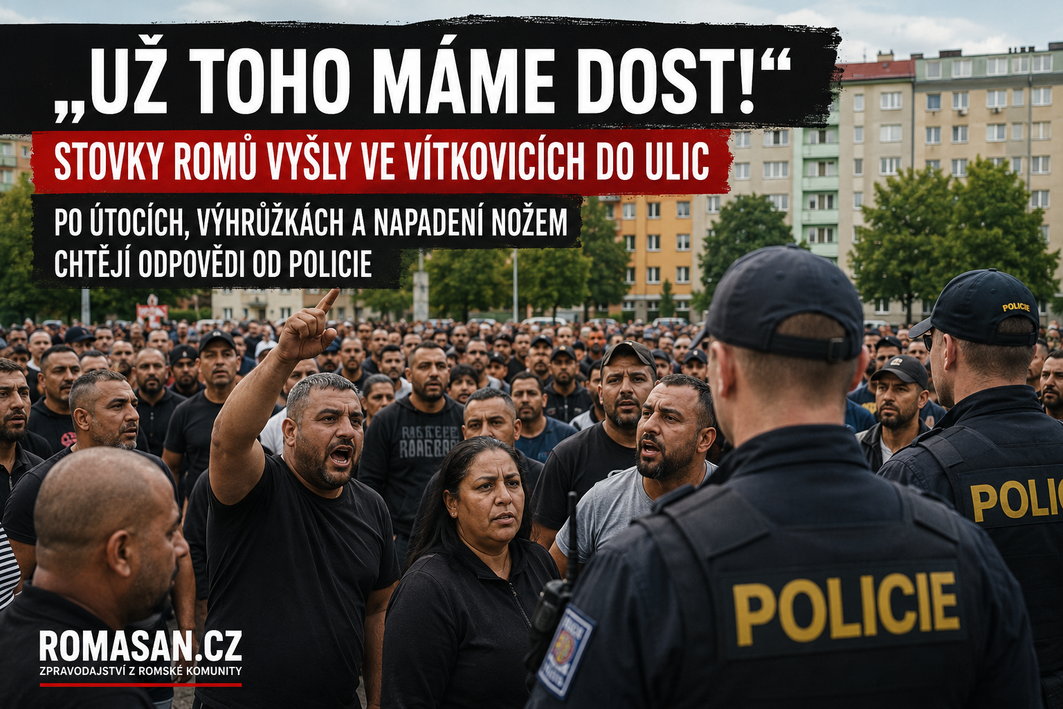 Stovky Romů na shromáždění v Ostravě-Vítkovicích požadují po policii odpovědi kvůli útokům, výhrůžkám a napadení nožem